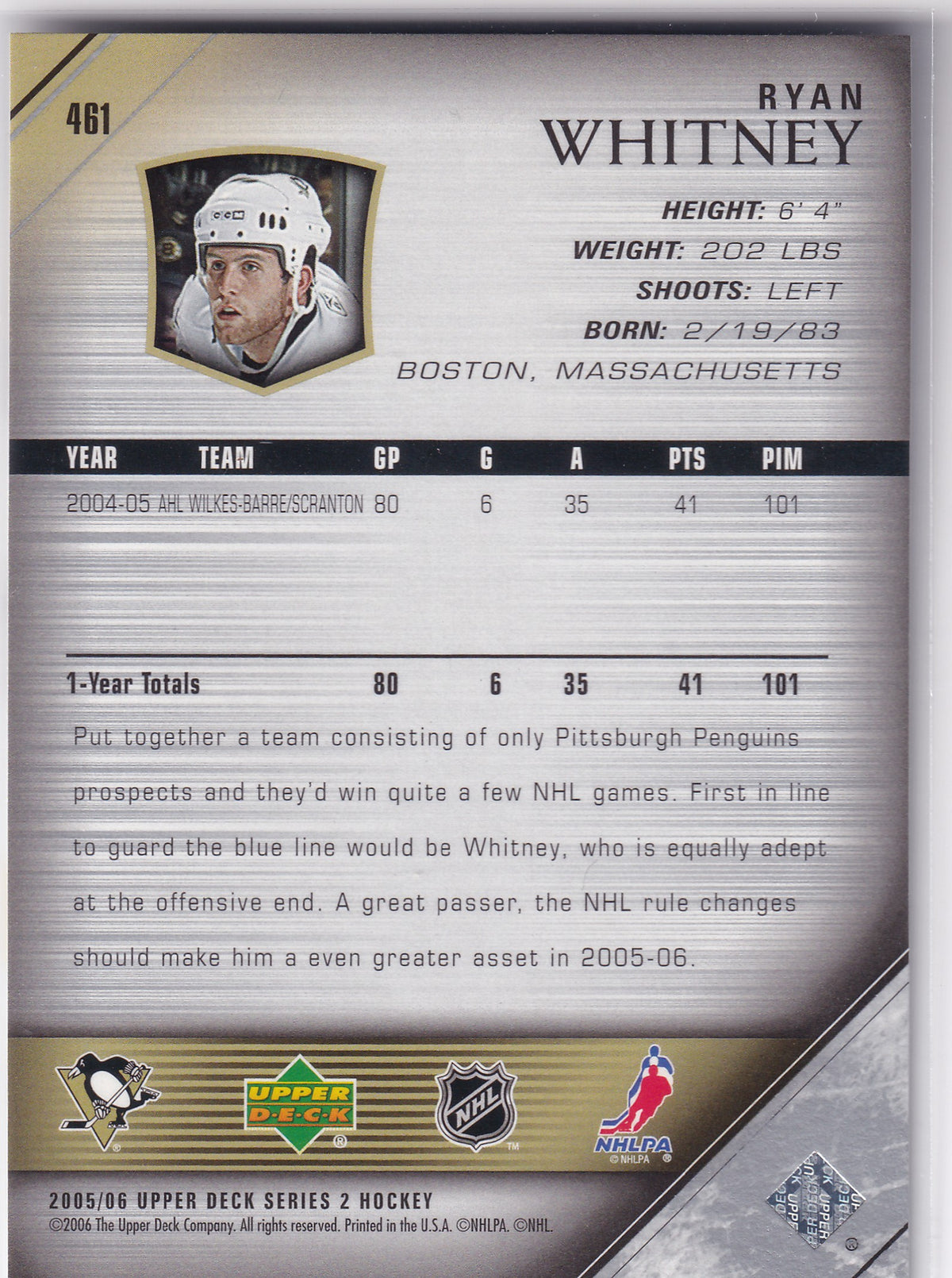 2005-06 Upper Deck Series Two Ryan Whitney Young Guns #461