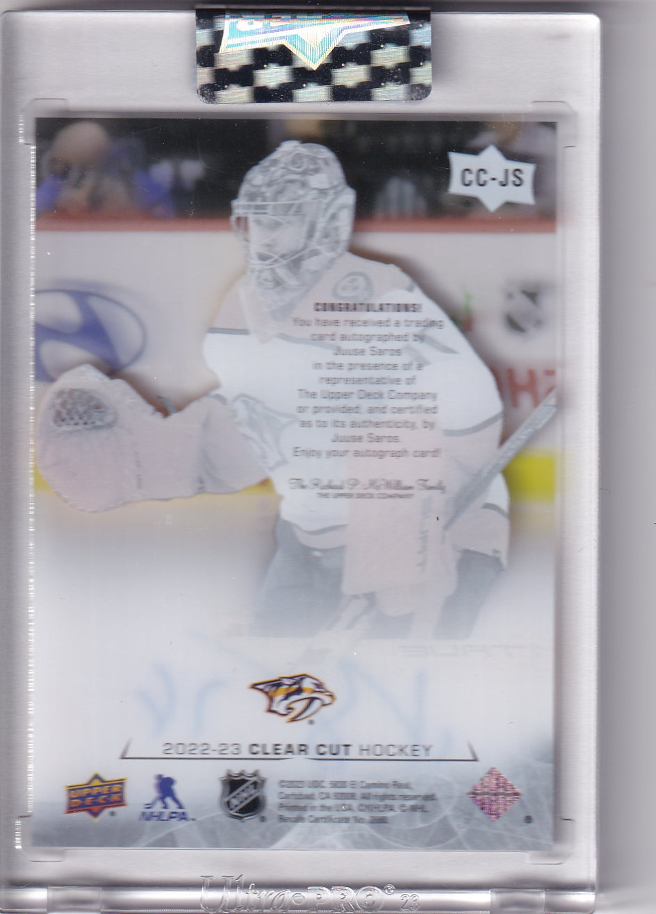 Juuse Saros Clear Cut Auto CC-JS 2023-24 Upper Deck Clear Cut Nashville Predators