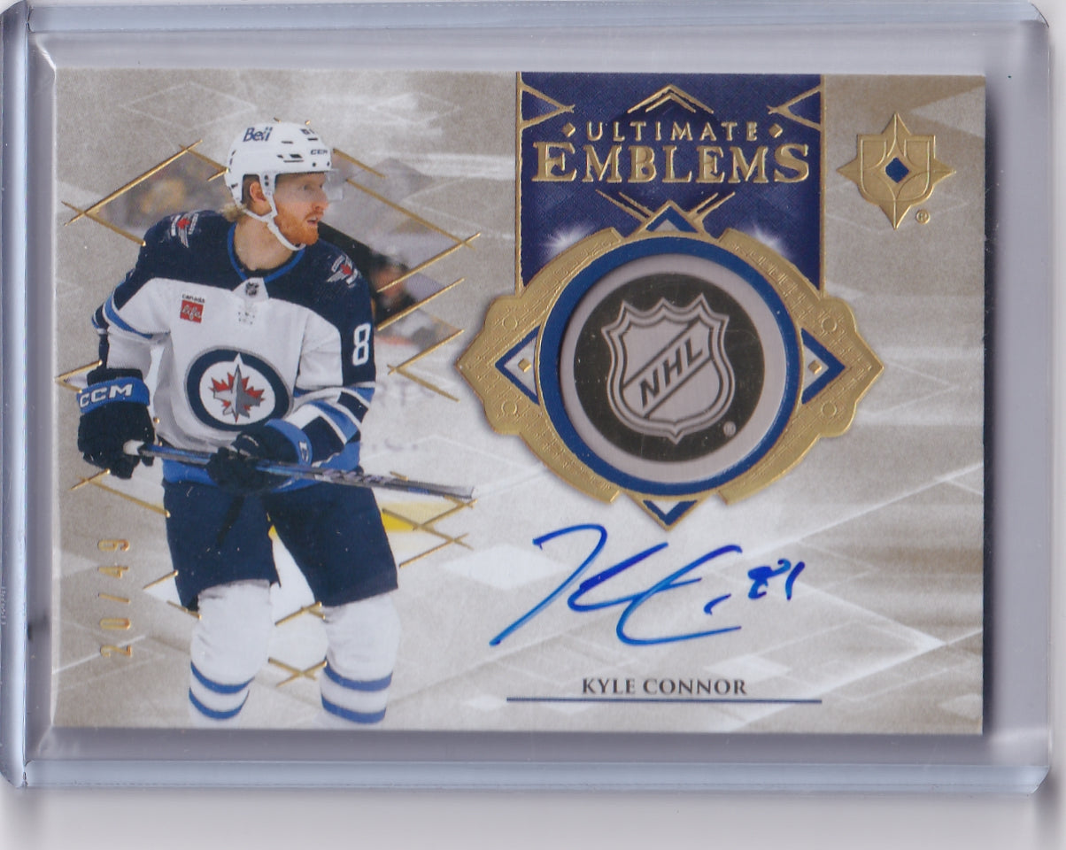 Kyle Connor Ultimate Emblems Gold Auto /49 Card UE-KC 2023-24 Upper Deck Ultimate Collection Winnipeg Jets