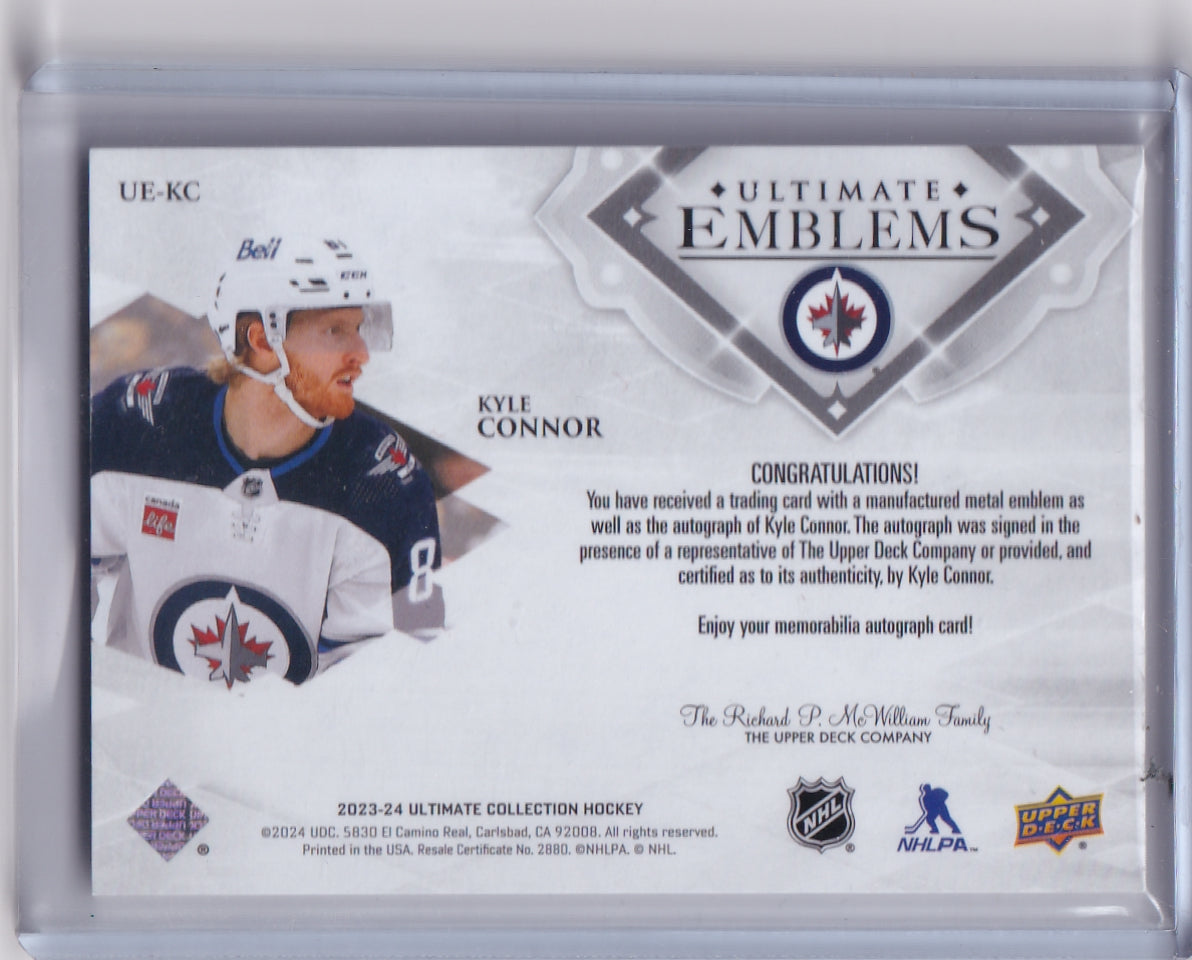 Kyle Connor Ultimate Emblems Gold Auto /49 Card UE-KC 2023-24 Upper Deck Ultimate Collection Winnipeg Jets