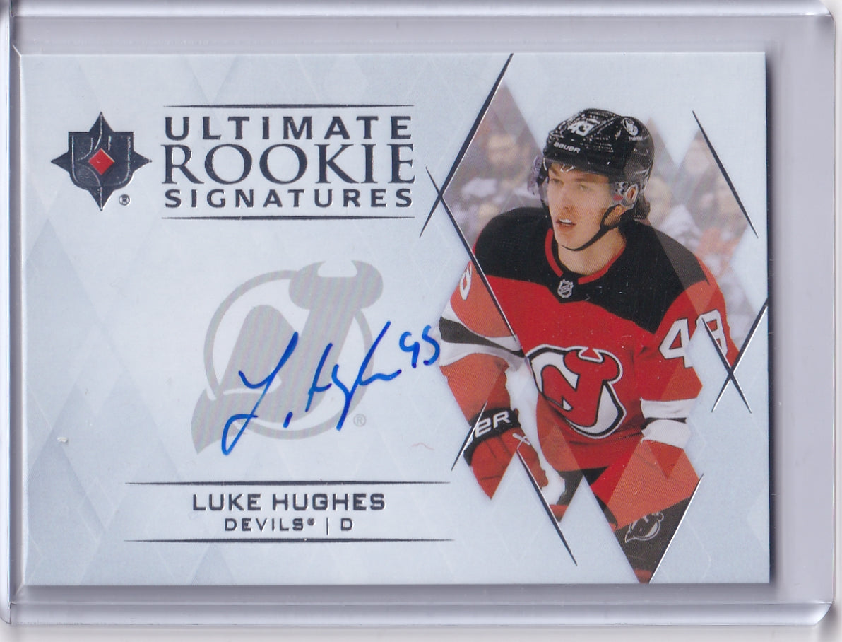 Luke Hughes Ultimate Rookie Signatures Auto Card URS-LH 2023-24 Upper Deck Ultimate Collection Rookie Card RC New Jersey Devils