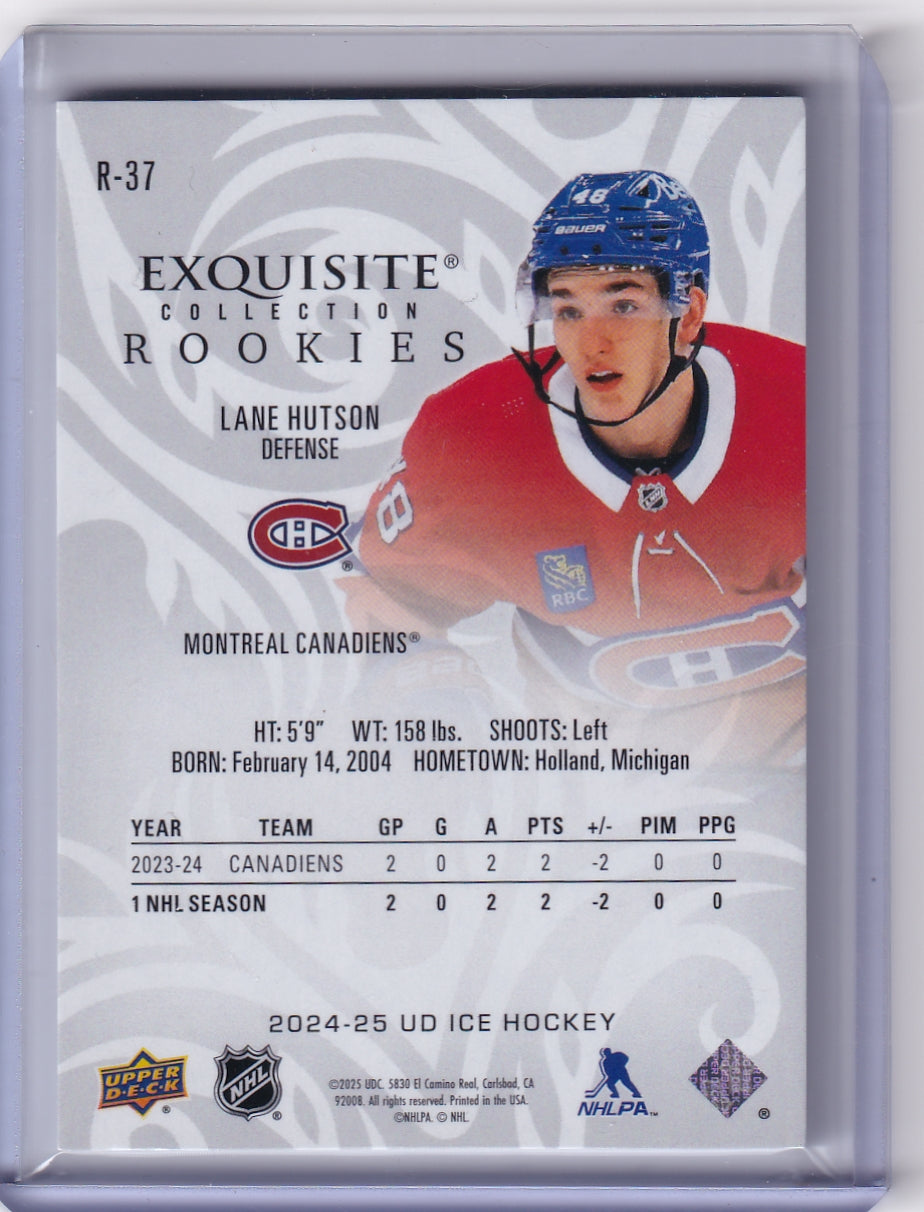 Lane Hutson Exquisite Base Rookie 048/299 Jersey Number Card R-37 2024-25 Upper Deck Ice Rookie Card RC Montreal Canadiens
