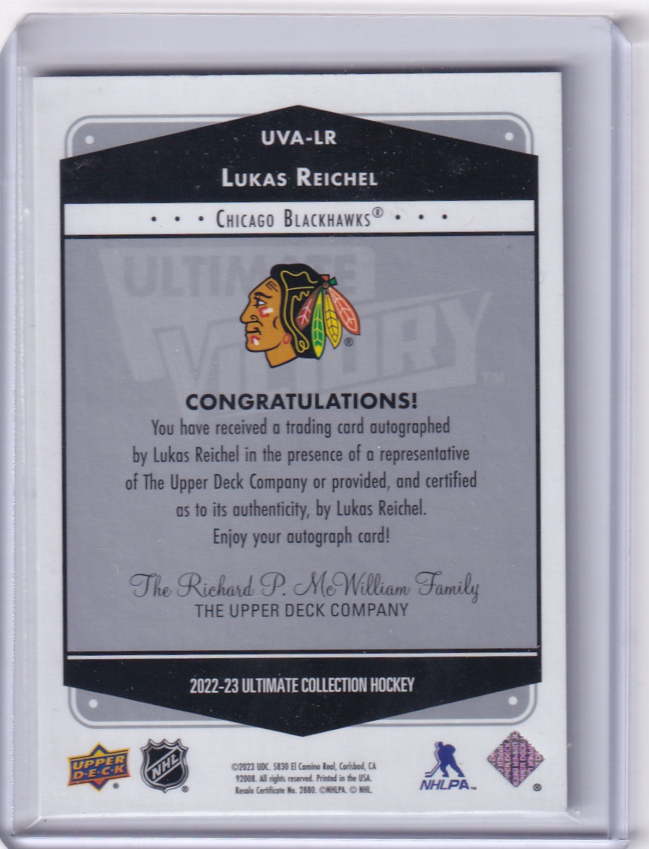 Lukas Reichel Ultimate Victory Auto Card UVA-LR 2022-23 Upper Deck Ultimate Collection Chicago Blackhawks (2023-24 Update)