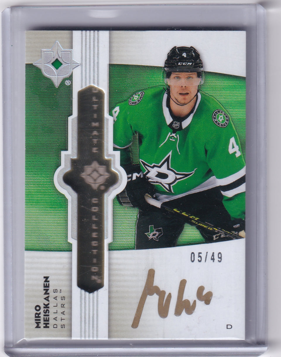 Miro Heiskanen Ultimate Emblems Gold Auto /49 Card UE-MH 2022-23 Upper Deck Ultimate Collection Dallas Stars (2023-24 Update)