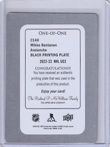Mikko Rantanen UD Canvas Black Printing Plate One Of One 1/1 Card C140 2022-23 Upper Deck Series 2 Two Colorado Avalanche