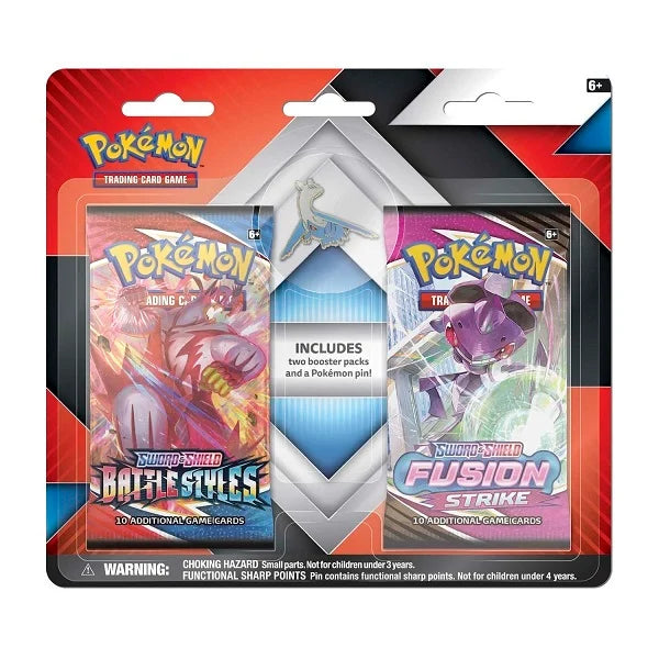 POKÉMON BLISTER PACKAGES POKÉMON - SWORD & SHIELD - BATTLE STYLES + FUSION STRIKE - 2 BLISTER PACKS + PIN