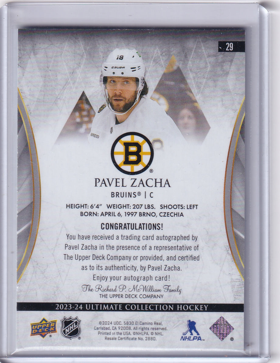 Pavel Zacha Ultimate Base Auto Card #29 2023-24 Upper Deck Ultimate Collection Boston Bruins
