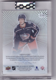 Samuel Knazko Clear Cut Outburst 13/25 Card CC-KO 2023-24 Upper Deck Clear Cut Rookie Card RC Columbus Blue Jackets