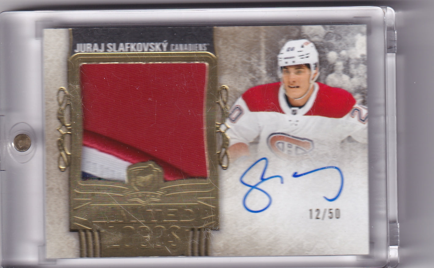 Juraj Slafkovsky Limited Logos Rookie Patch Auto /50 Rookie Card RC #LL-JS 2022-23 UD The Cup Montreal Canadiens