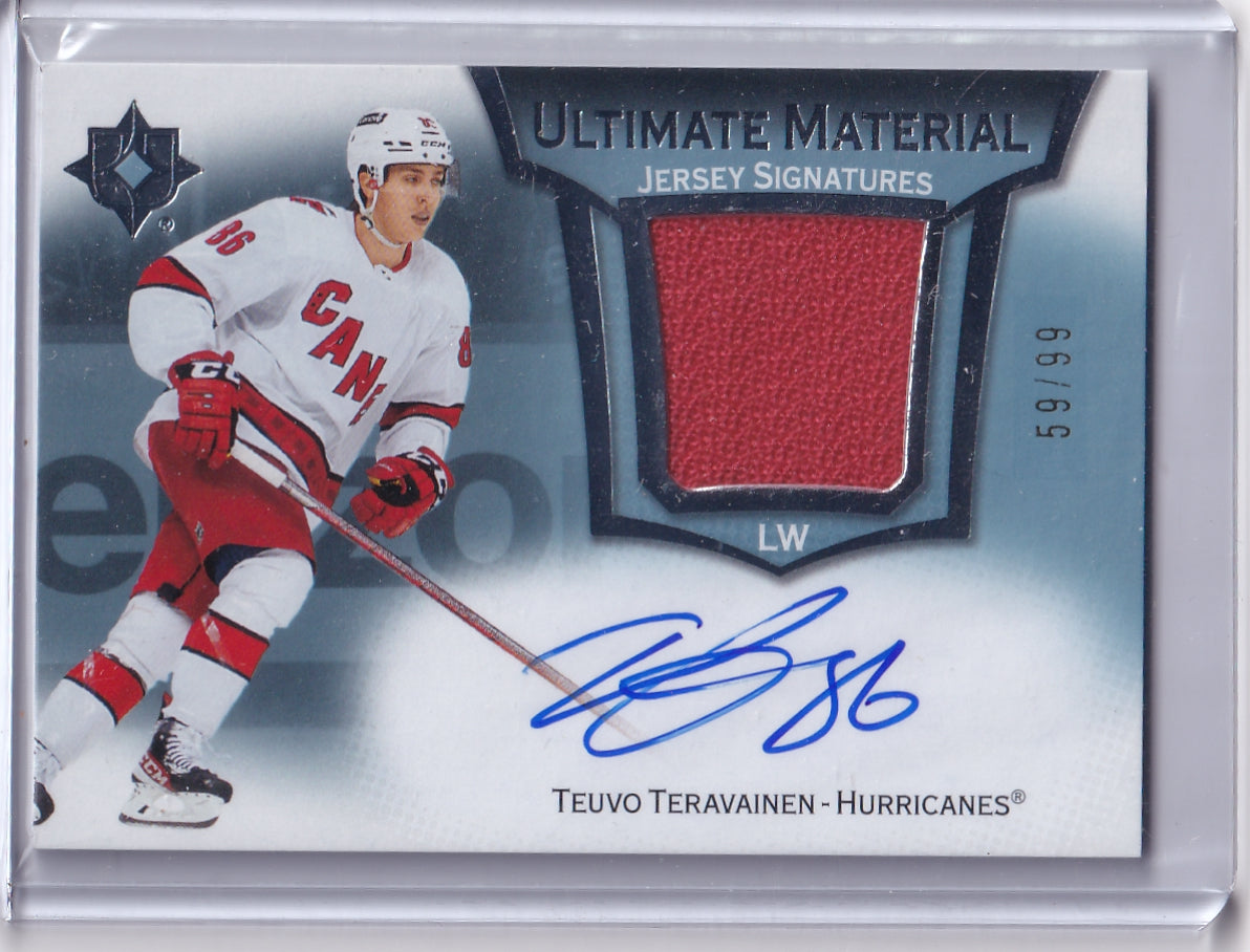 Teuvo Teravainen Ultimate Material Jersey Signatures Auto /99 Card UMS-TE 2022-23 Upper Deck Ultimate Collection Carolina Hurricanes (2023-24 Update)