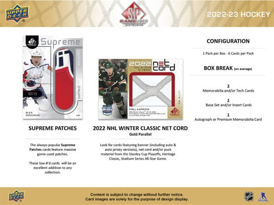 2022-23 UD SP Game Used Edition SPGU Hockey Hobby Box