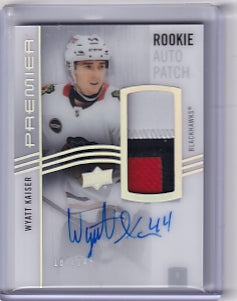 Wyatt Kaiser Premier Rookie Auto Patch 107/249 Card AR-WK 2023-24 Upper Deck Premier Rookie Card RC Chicago Blackhawks