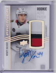 Wyatt Kaiser Premier Acetate Rookie Auto Patch 047/249 Card AR-WK 2023-24 Upper Deck Premier Rookie Card RC Chicago Blackhawks