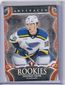 Zach Dean Rookie Orange Materials Dual Fight Strap 15/15 Card #178 2024-25 Upper Deck Artifacts Rookie Card RC St. Louis Blues