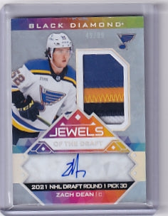 Zach Dean Jewels Of The Draft Rookie Patch Auto 49/99 Card JD-ZD 2024-25 Upper Deck Black Diamond Rookie Card RC St. Louis Blues