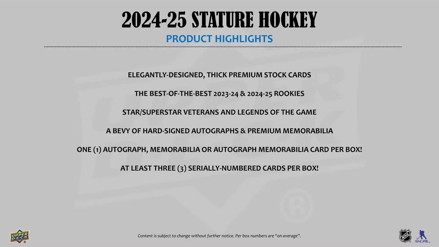 2023-24 / 2024-25 UD Stature Hockey Hobby Box - MSG for Pricing