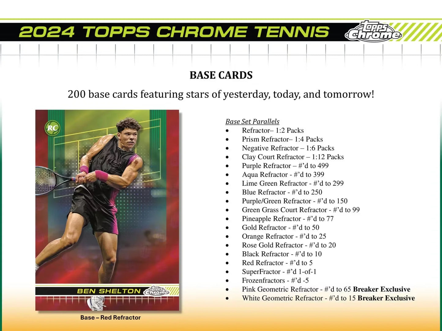 2024 Topps Chrome TENNIS Hobby Box - 3 Autos per Box