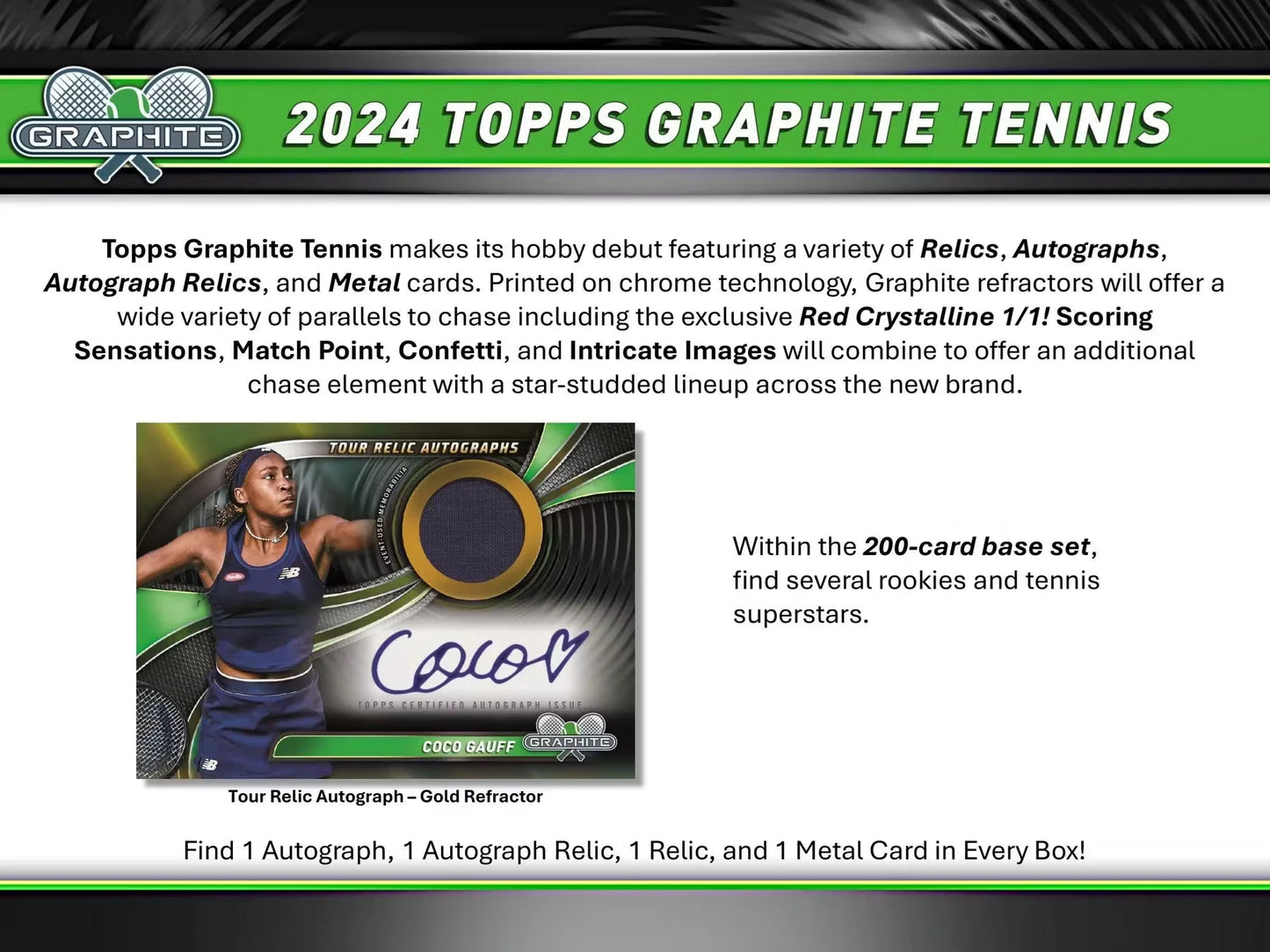 2024 Topps Graphite TENNIS Hobby Box - 2 Autos per Box