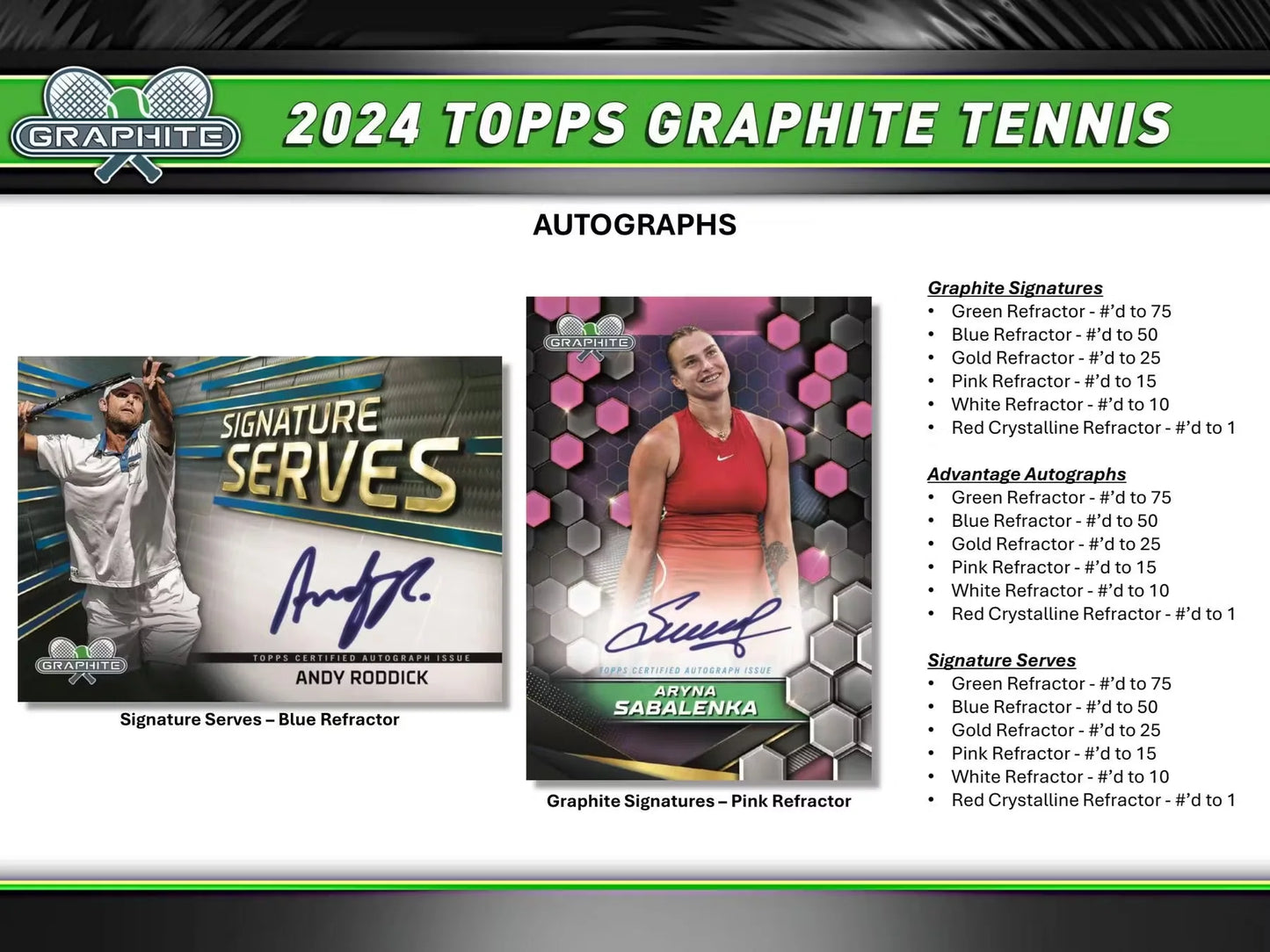 2024 Topps Graphite TENNIS Hobby Box - 2 Autos per Box