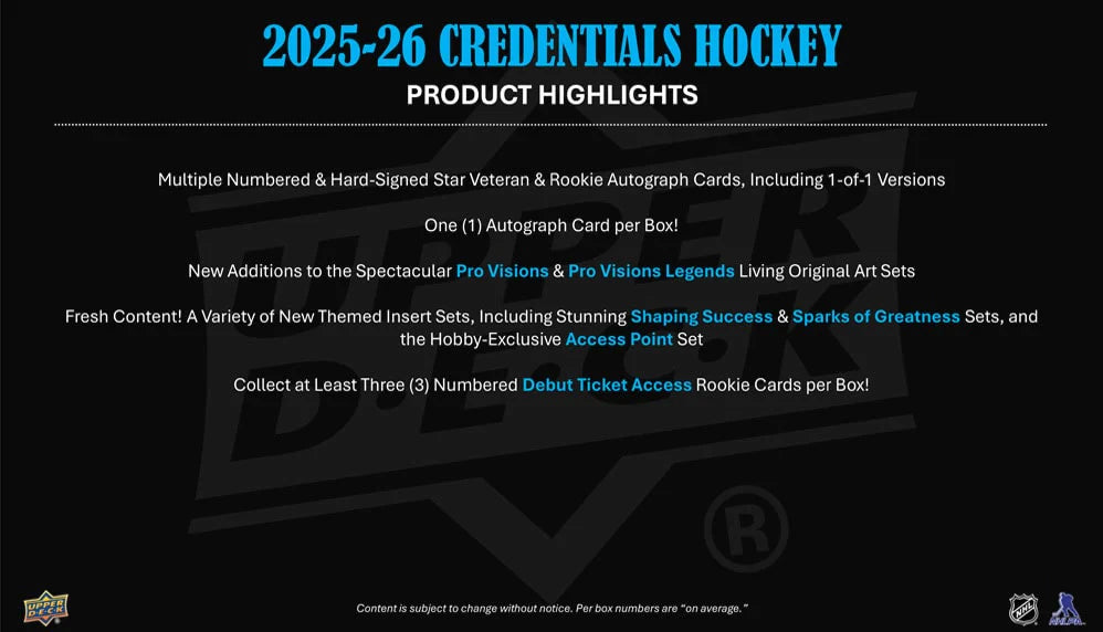 2025-26 UD Credentials Hockey Hobby Box