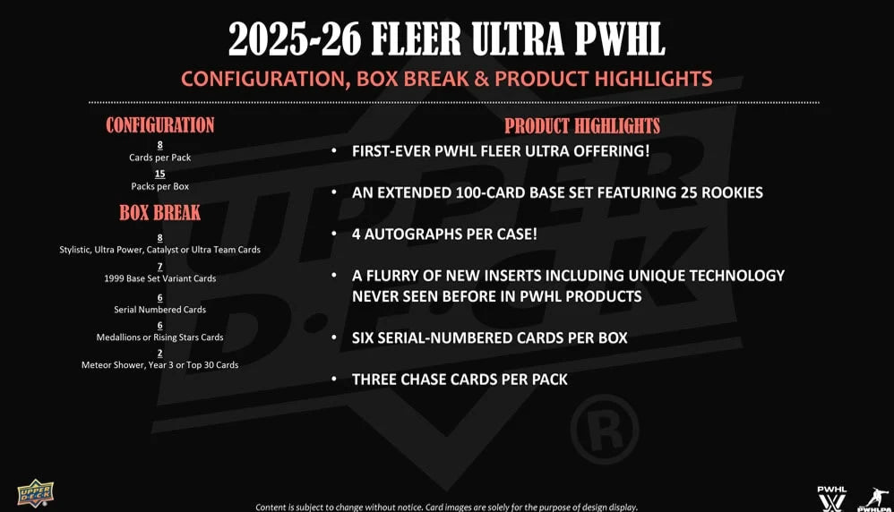 2025-26 UD Fleer Ultra PWHL Hockey Hobby Box *Contact for Pricing & Availability