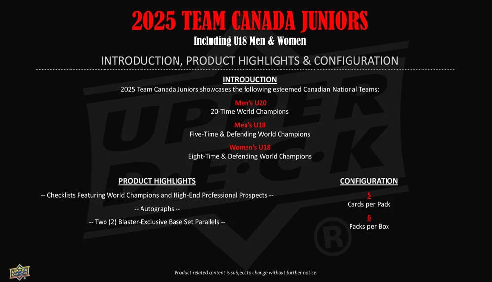 2025 Upper Deck Team Canada Juniors Blaster Box