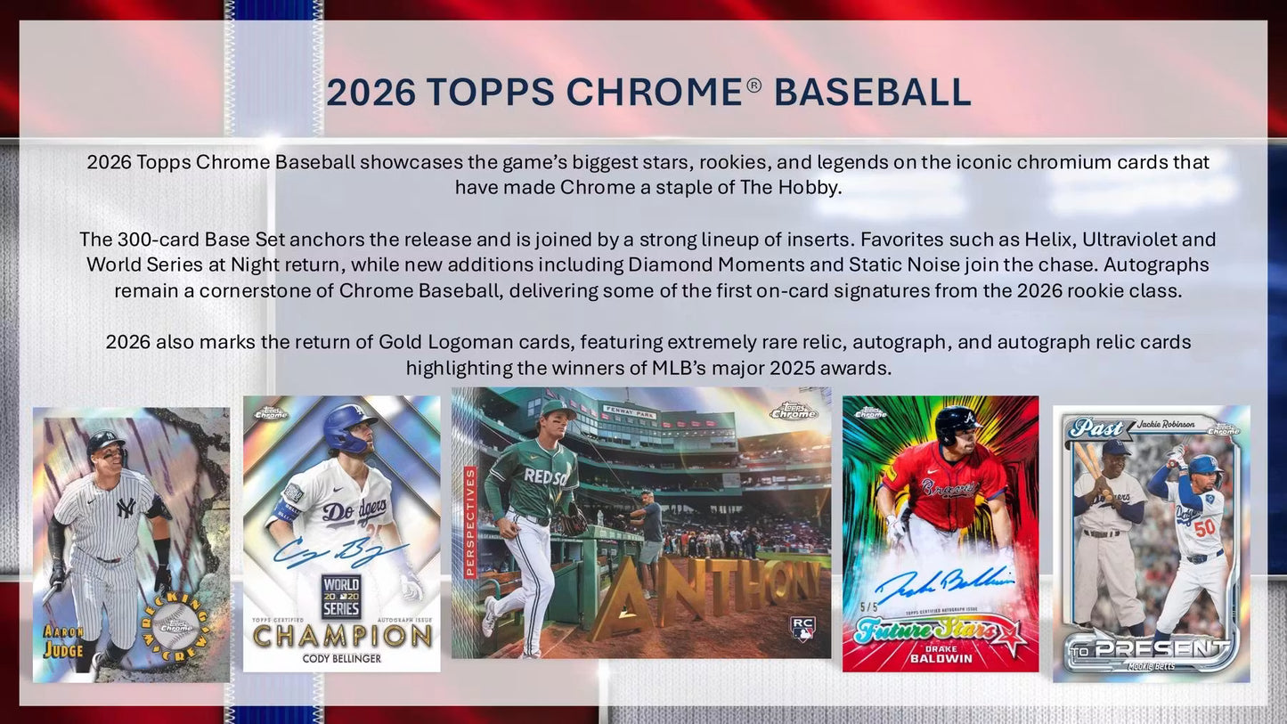 2026 Topps CHROME MLB Baseball Hobby Pack