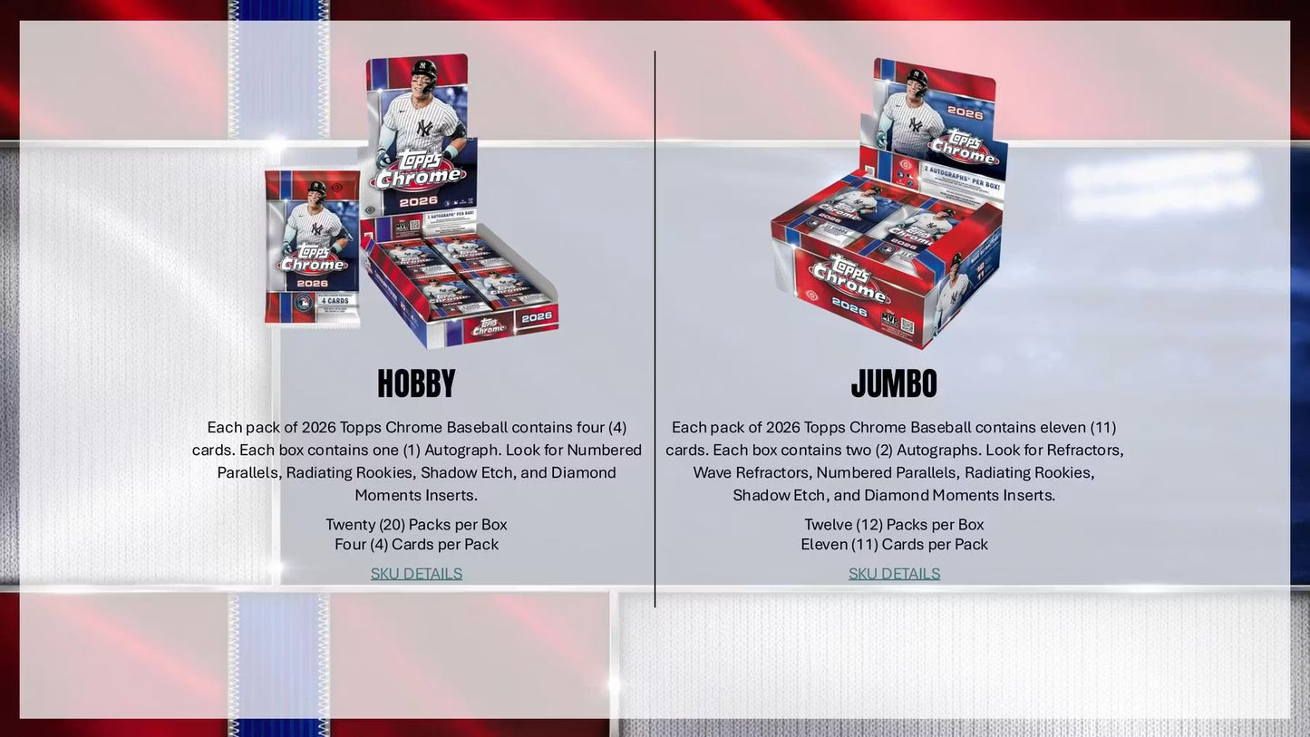 2026 Topps CHROME MLB Baseball Hobby Pack