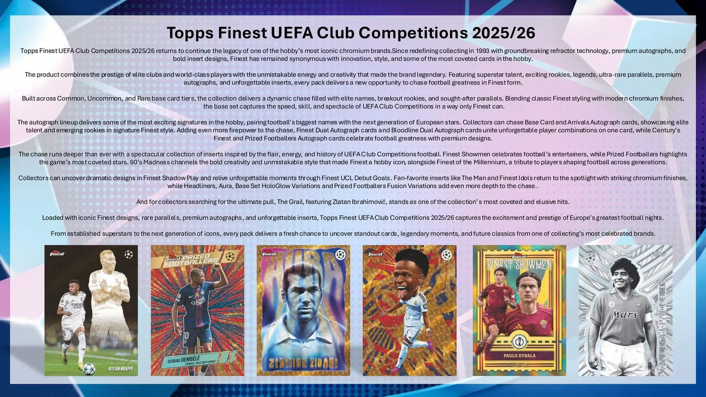 2025/26 Topps UEFA Club Competitions Finest Soccer Hobby Box