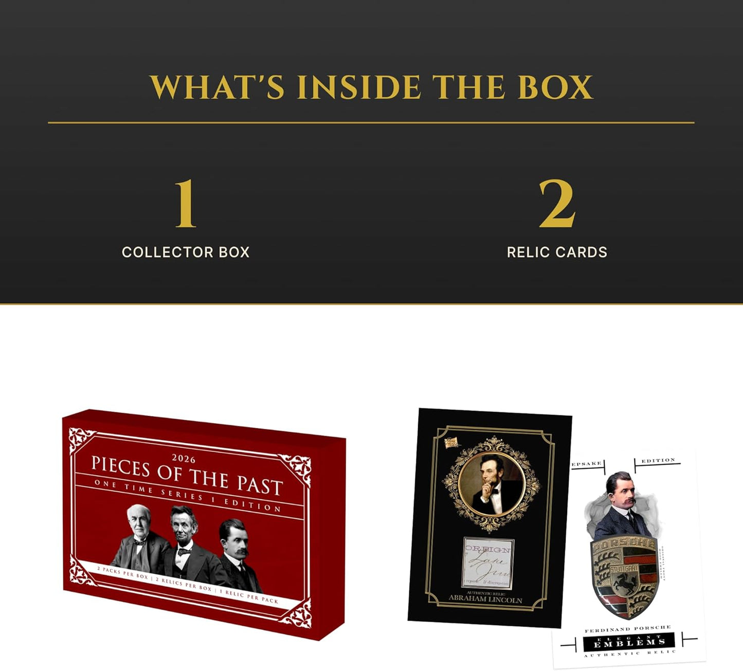 Pieces of the Past One Time Series 1 Edition Trading Card Box, 2 Packs Per Box, 2 Guaranteed Authentic Relic Cards, 10+ Relic Types Including Cut Autographs and Handwriting