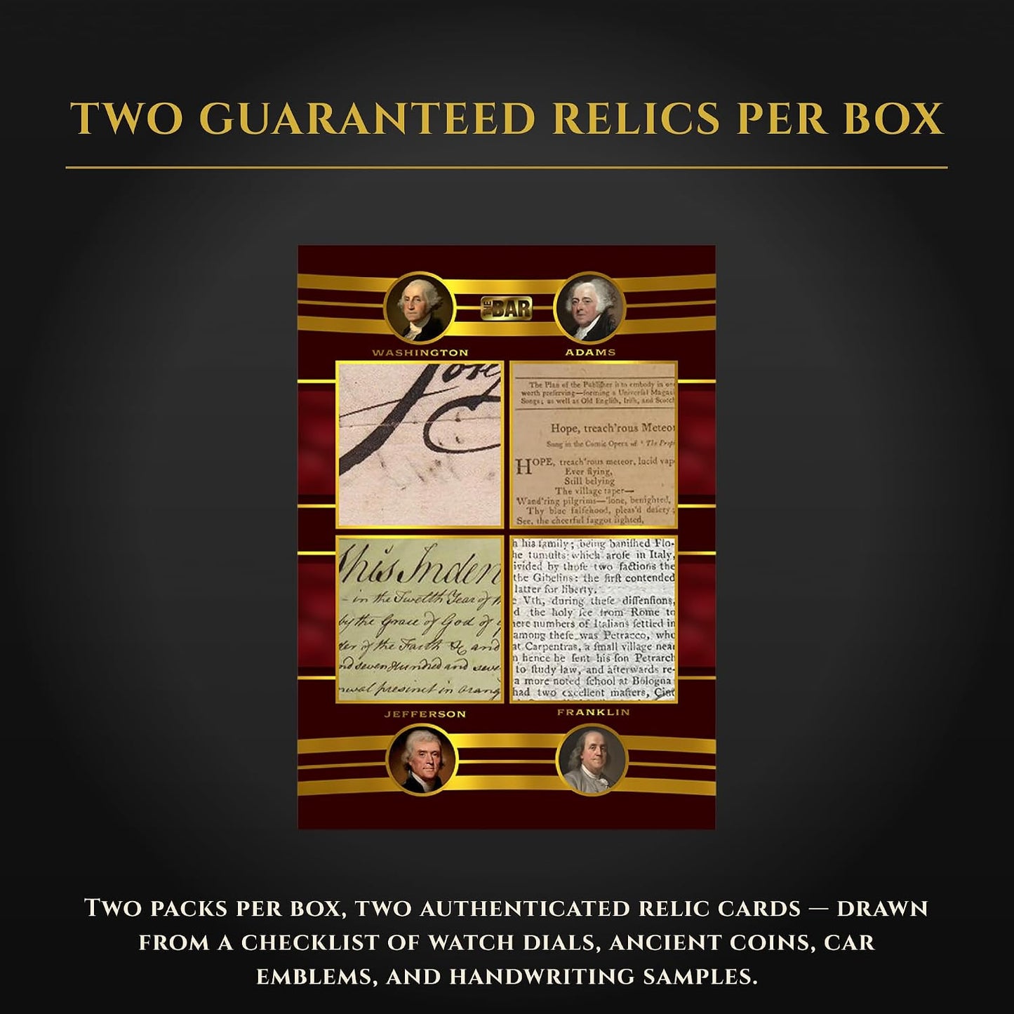 Pieces of the Past One Time Series 1 Edition Trading Card Box, 2 Packs Per Box, 2 Guaranteed Authentic Relic Cards, 10+ Relic Types Including Cut Autographs and Handwriting