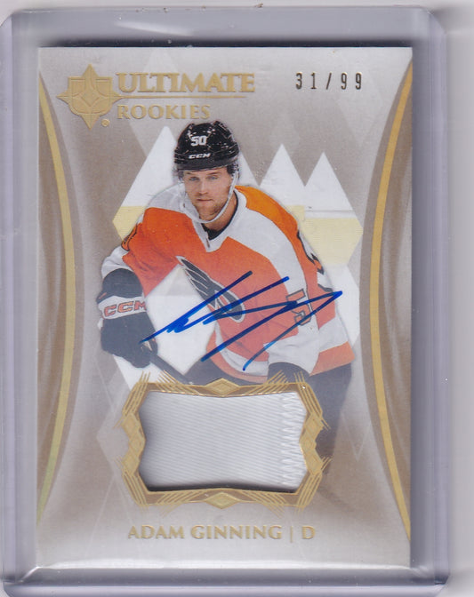 Adam Ginning Ultimate Rookie Patch Auto RPA /99 Card #180 2023-24 Upper Deck Ultimate Collection Rookie Card RC Philadelphia Flyers
