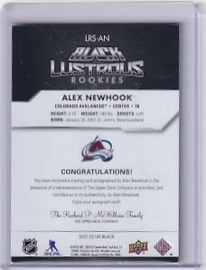 Alex Newhook Black Lustrous Rookies Auto 073/199 Card LRS-AN 2021-22 SPX Rookie Card RC Colorado Avalanche
