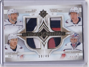 Ovechkin Kuznetsov Oshie Kuemper Ultimate Quad Materials Patch 30/49 Card QM-CAPS 2023-24 Upper Deck Ultimate Collection Washington Capitals