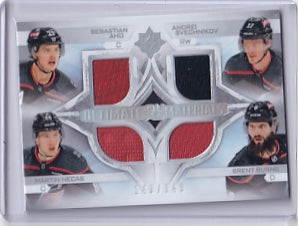 Aho Necas Svechnikov Burns Ultimate Quad Materials Jersey /149 Card QM-HURR 2023-24 Upper Deck Ultimate Collection Carolina Hurricanes