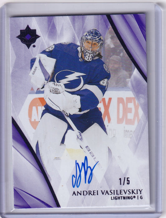Andrei Vasilevskiy Purple Auto /5 Card #19 2023-24 Upper Deck Ultimate Collection Tampa Bay Lightning