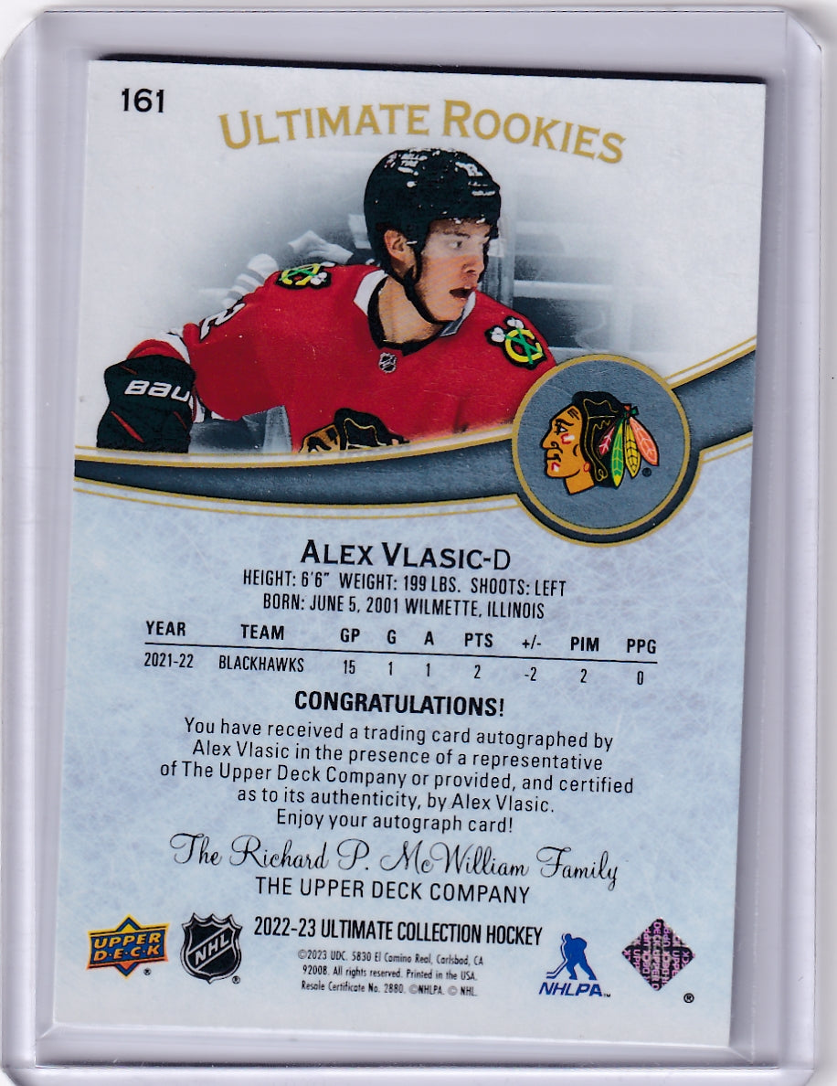 Alex Vlasic Ultimate Rookies Auto /299 Card #161 2022-23 Upper Deck Ultimate Collection Rookie Card RC Chicago Blackhawks (2023-24 Update)