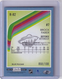 Brock Faber Blue Pulsar Retro Rookie 059/100 Card R-82 2023-24 O-Pee-Chee Platinum Rookie Card RC Minnesota Wild