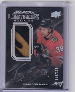 Brandon Hagel Black Lustrous Rookies Patch Auto 056/125 Card LPA-BH 2020-21 Upper Deck Black Rookie Card RC Chicago Blackhawks