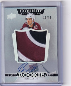 Ben Meyers Exquisite Collection Rookie Patch Auto 31/59 Card EC-BM 2022-23 Exquisite Collection Rookie Card RC Colorado Avalanche