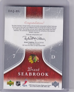 Brent Seabrook Ultimate Debut Threads Jersey Signature 03/25 Card DAJ-BS 2005-06 Upper Deck Ultimate Collection Rookie Card RC Chicago Blackhawks