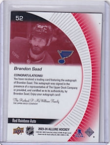 Brandon Saad Red Rainbow Auto Card #52 2023-24 Upper Deck Allure St. Louis Blues