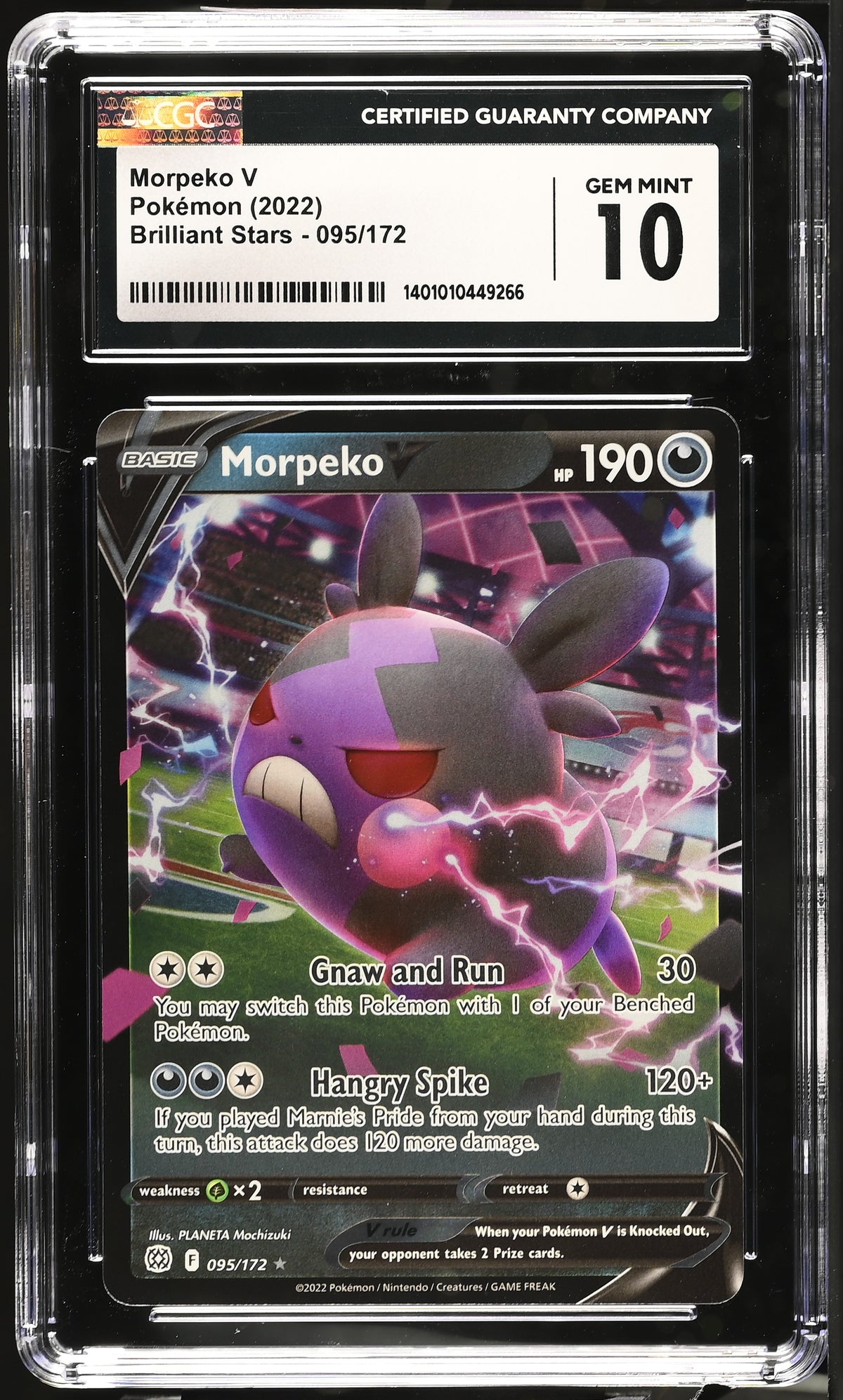 CGC Gem Mint 10 Morpeko V - Brilliant Stars 095/172 Pokemon Card