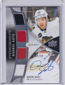 David Gust Premier Rookie Auto Jersey 69/99 PRA-GU 2023-24 Upper Deck Premier Rookie Card RC Chicago Blackhawks