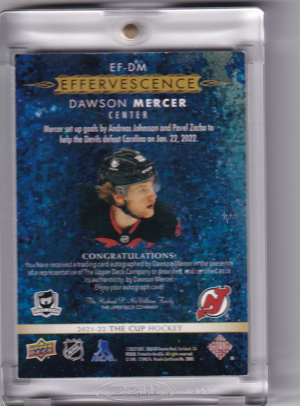 Dawson Mercer Effervescence EF-DM 2021-22 Upper Deck The Cup Rookie Card RC New Jersey Devils