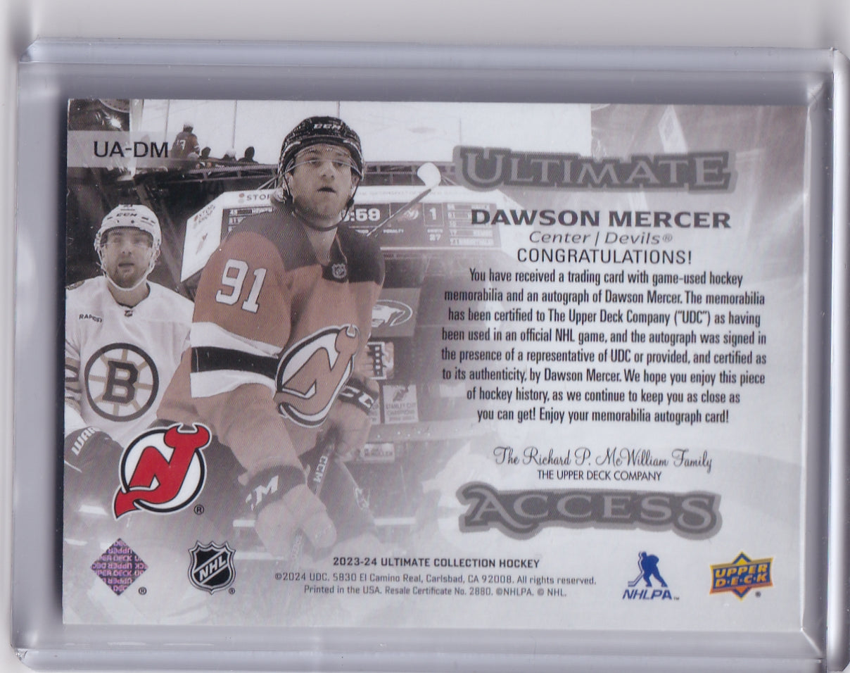 Dawson Mercer Ultimate Access Patch Auto /99 Card UA-DM  2023-24 Upper Deck Ultimate Collection New Jersey Devils