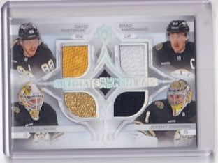 Pastrnak Marchand Ullmark Swayman Ultimate Quad Materials Jersey /65 Card QM-BOST 2023-24 Upper Deck Ultimate Collection Boston Bruins