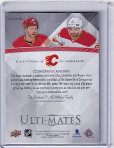 Elias Lindholm Nazem Kadri Ulti-Mates Duel Jersey Card UTM-KL 2023-24 Upper Deck Ultimate Collection Calgary Flames