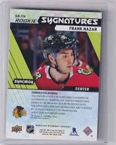 Frank Nazar Rookie Sygnatures Auto Card SR-FN 2024-25 Upper Deck Synergy Rookie Card RC Chicago Blackhawks