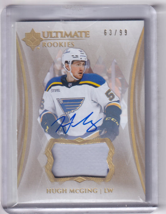Hugh McGing Ultimate Rookie Patch Auto RPA /99 Card #162 2023-24 Upper Deck Ultimate Collection Rookie Card RC St. Louis Blues